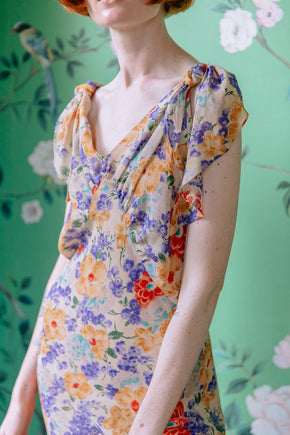 1930s printed silk evening ensemble