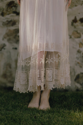 1930 embroidered cream lace cotton dress