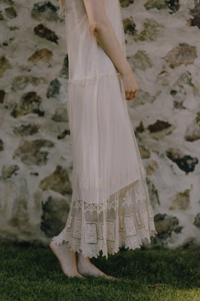1930 embroidered cream lace cotton dress