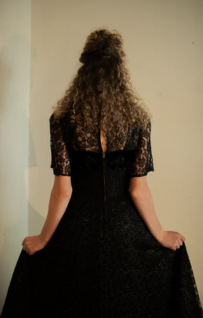 1940s chantilly lace evening gown