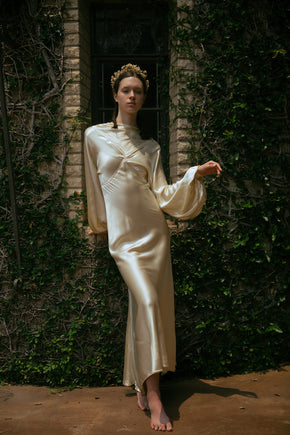 1930s crepe back satin wedding gown