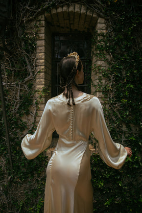1930s crepe back satin wedding gown