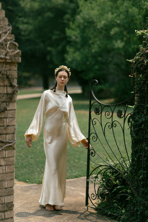 1930s crepe back satin wedding gown