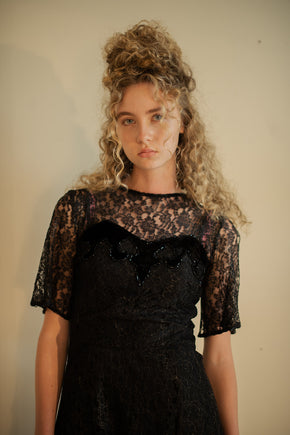 1940s chantilly lace evening gown