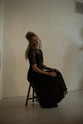 1940s chantilly lace evening gown