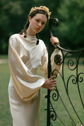 1930s crepe back satin wedding gown