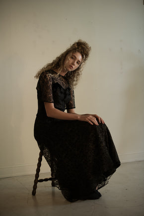1940s chantilly lace evening gown