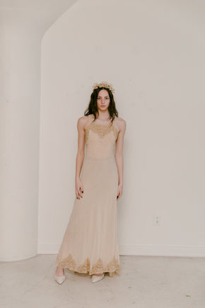 1930s 'Sonia' silk lace bias cut slip gown