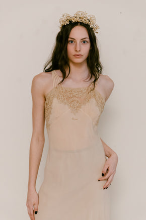 1930s 'Sonia' silk lace bias cut slip gown