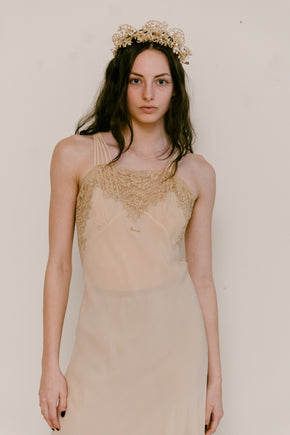 1930s 'Sonia' silk lace bias cut slip gown