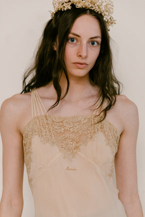 1930s 'Sonia' silk lace bias cut slip gown