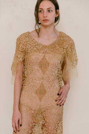 Early 1900s cutwork lace + net gown