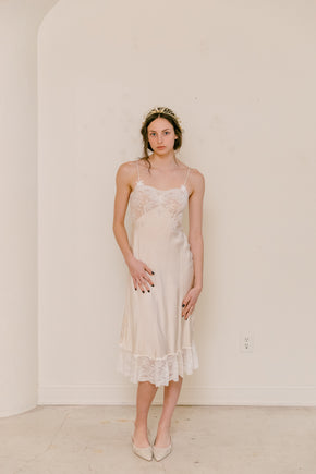 1930s French trousseau bow slip silk lace