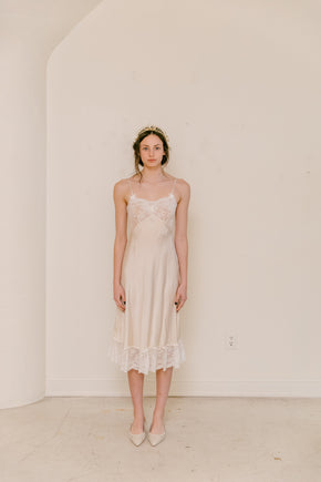 1930s French trousseau bow slip silk lace