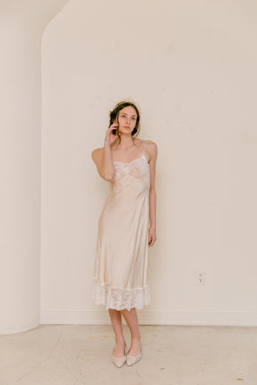 1930s French trousseau bow slip silk lace