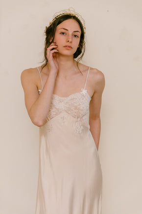 1930s French trousseau bow slip silk lace