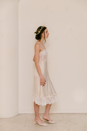 1930s French trousseau bow slip silk lace