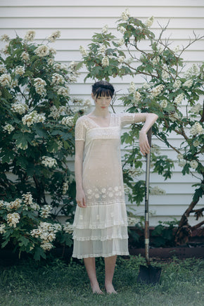 Antique 1920s embroidered french net dress
