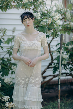 Antique 1920s embroidered french net dress