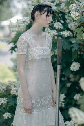 Antique 1920s embroidered french net dress