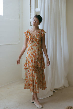 1930s printed silk chiffon gown