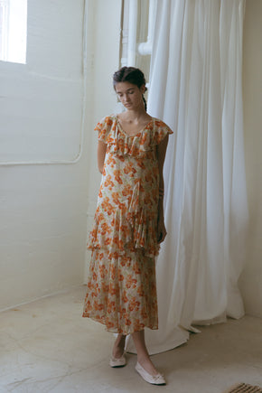 1930s printed silk chiffon gown