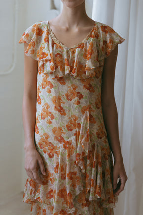 1930s printed silk chiffon gown