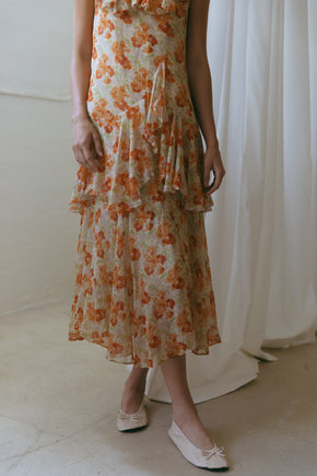 1930s printed silk chiffon gown