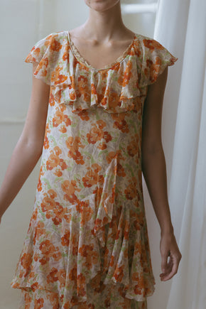 1930s printed silk chiffon gown