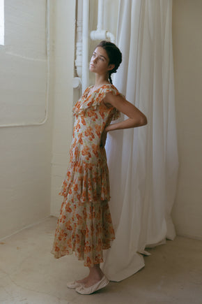 1930s printed silk chiffon gown