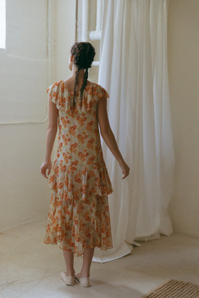 1930s printed silk chiffon gown