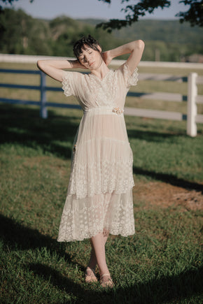 Antique 1900s tiered french lace dress