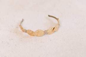 1940s Miriam Haskell guilt gold leaf headpiece