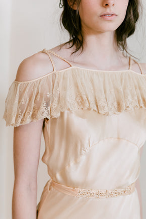 1930s golden silk braided strap + lace gown