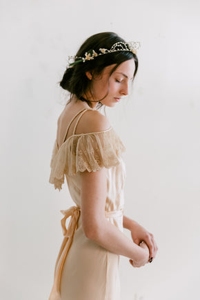 1930s golden silk braided strap + lace gown