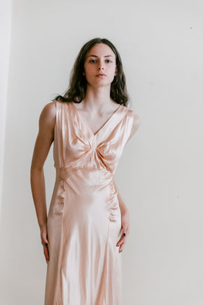 1930s ballet pink liquid satin gown
