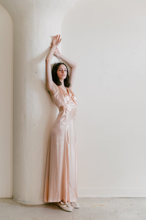 1930s ballet pink liquid satin gown