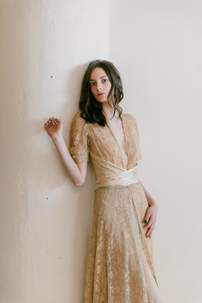 1930s ecru alençon lace trousseau robe