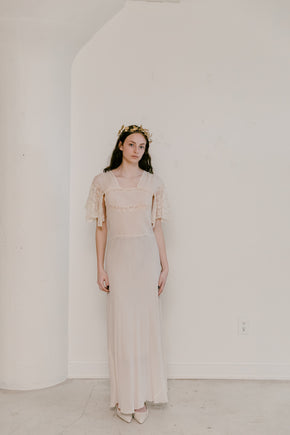 1930s french bias couture crepe chiffon lace gown