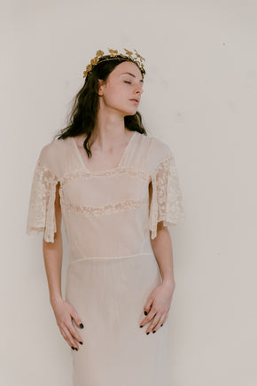 1930s french bias couture crepe chiffon lace gown