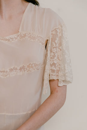 1930s french bias couture crepe chiffon lace gown