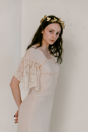 1930s french bias couture crepe chiffon lace gown