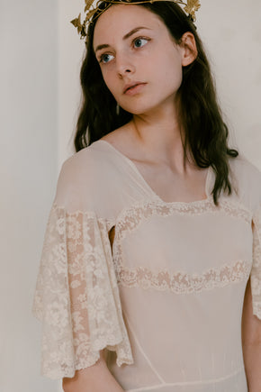 1930s french bias couture crepe chiffon lace gown