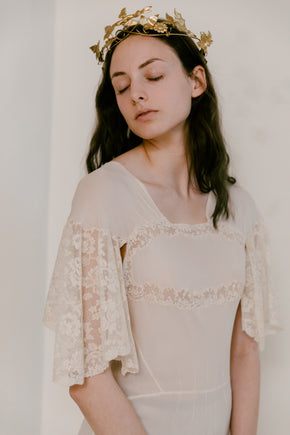 1930s french bias couture crepe chiffon lace gown