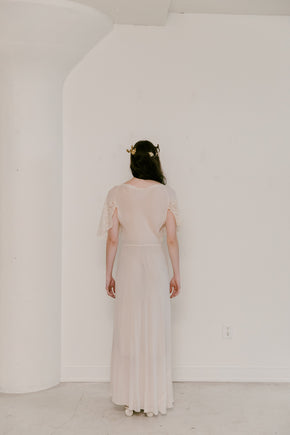 1930s french bias couture crepe chiffon lace gown
