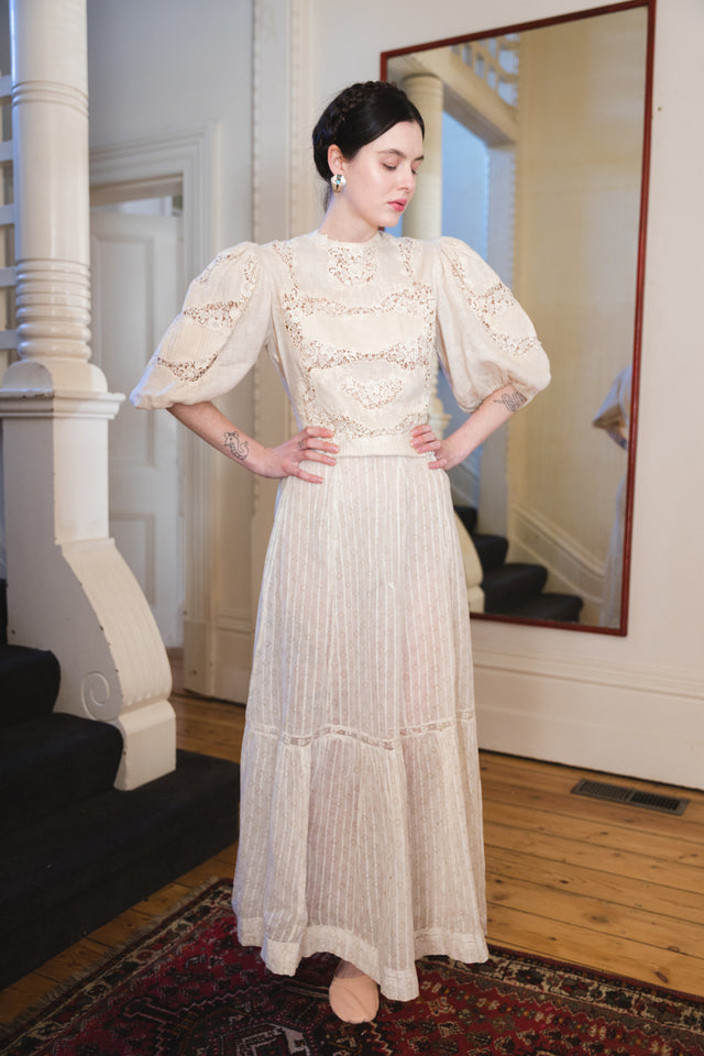 Edwardian printed cotton lace skirt