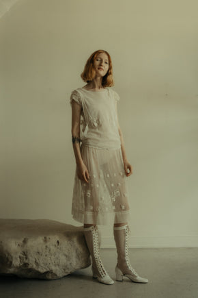 1920s French embroidered tulle dress