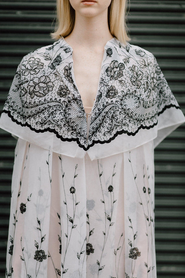 1940s French organza printed evening cape