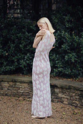 1930s lavender crepe chiffon leaf pattern nightgown