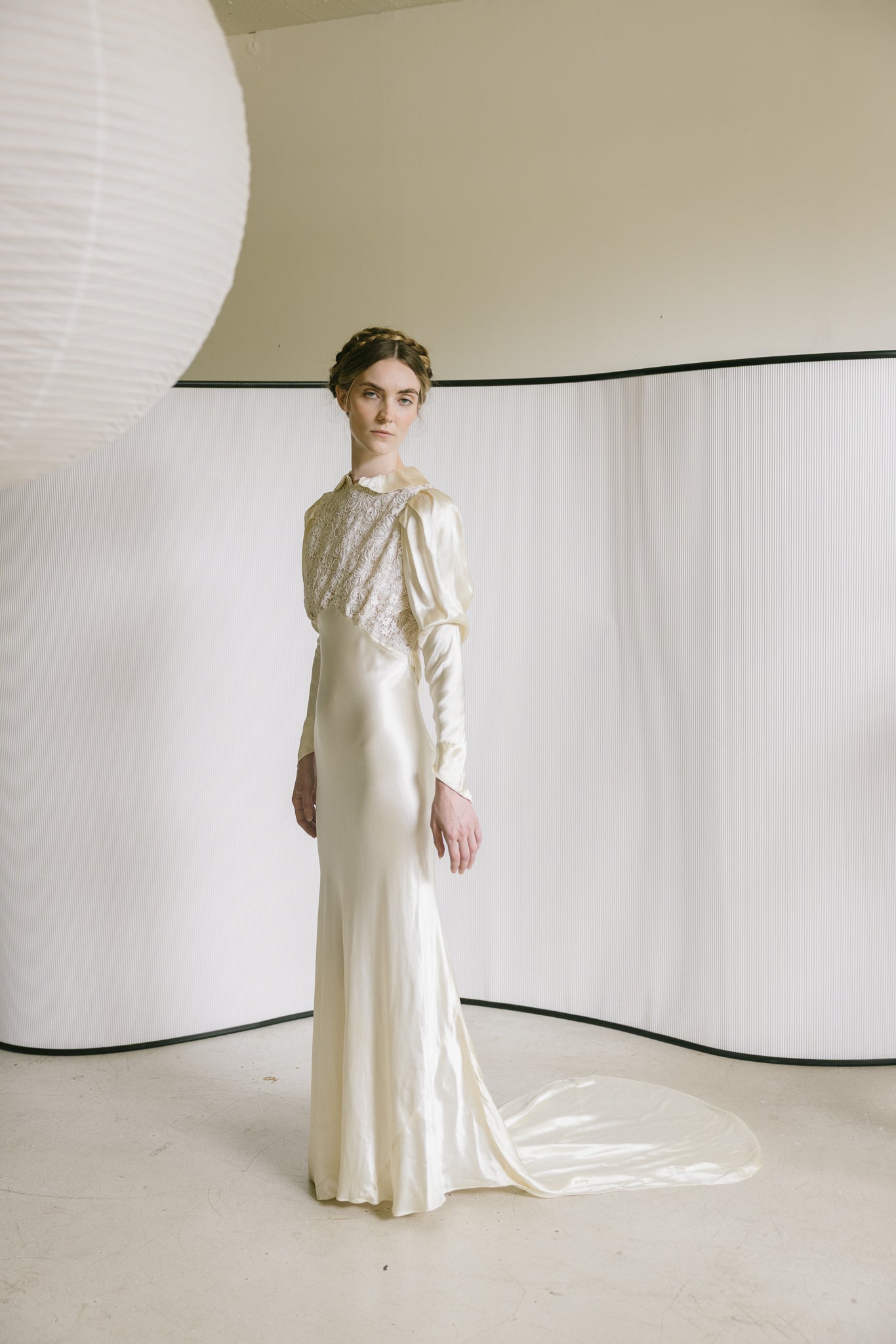 1930s European silk lace wedding gown